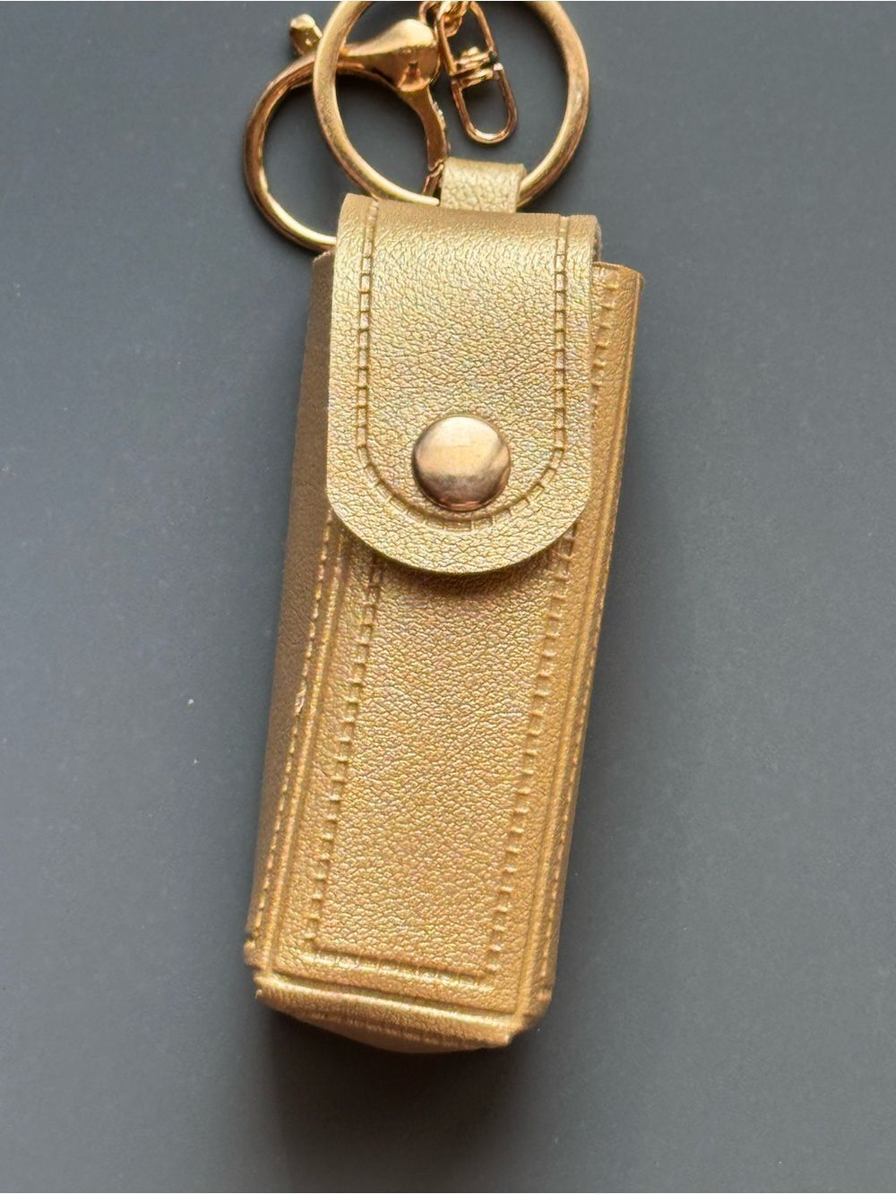 Metallic Gold Leatherette Keychain Holster Lipstick Pouch Snap Bag Charm NIP